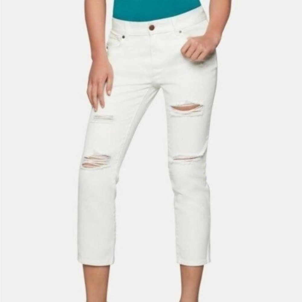 BCBGeneration Women's White Distressed Cropped Boyfriend Jeans Size 27